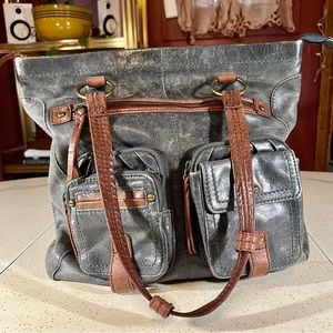 the sak navy and brown leather shoulder bag
